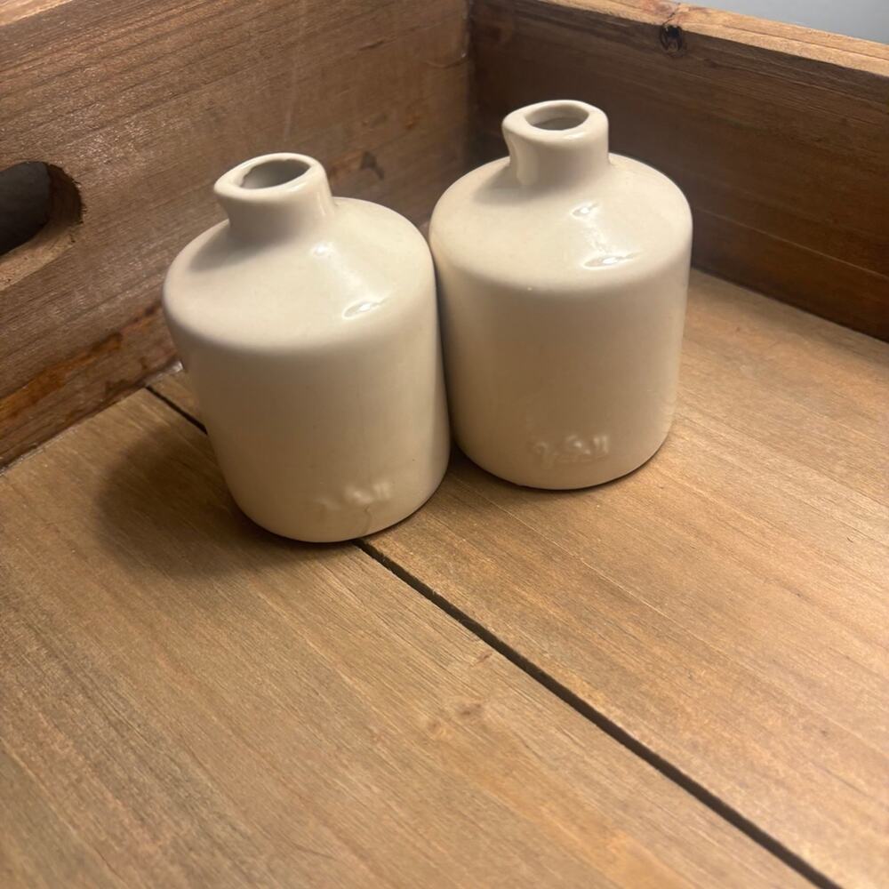 Vintage Mid-Century Modern Pier 1 Imports Cream Ceramic Oil & Vinegar Bottles - Picture 3 of 5